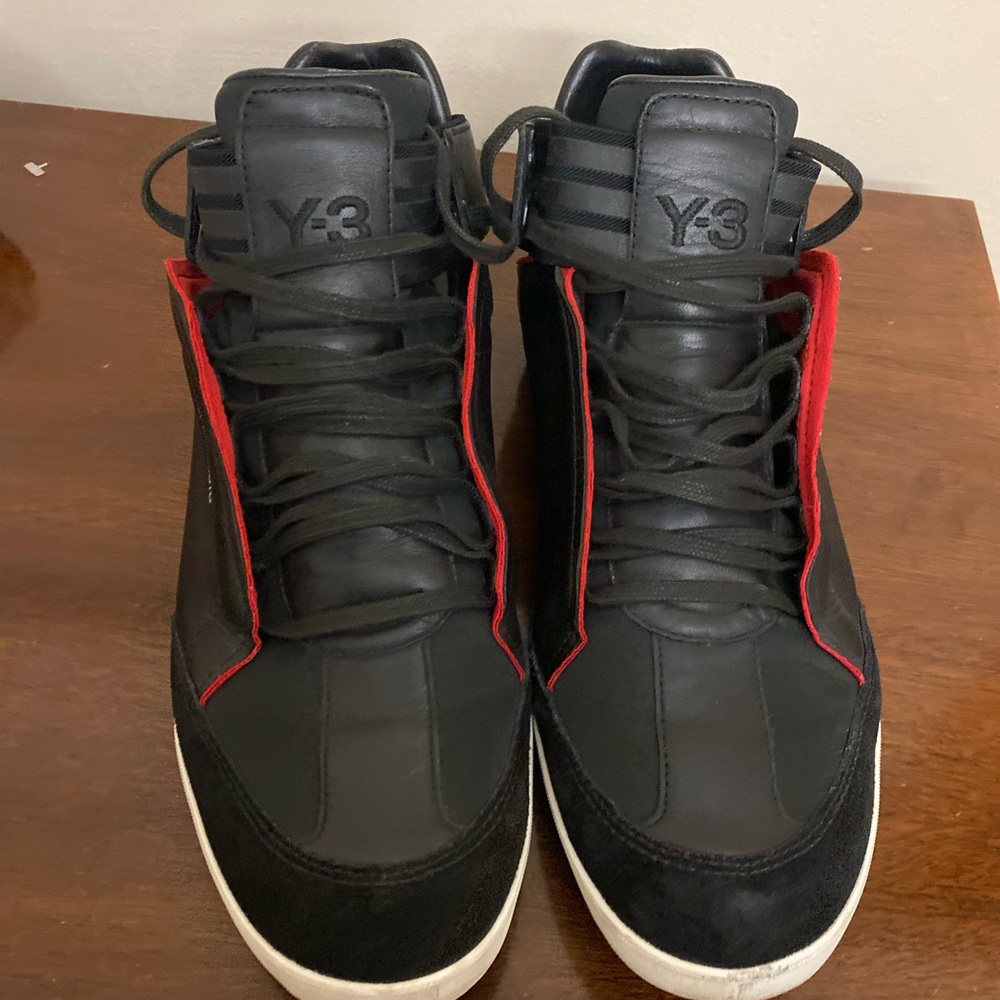 yohji yamamoto adidas black red and white leather